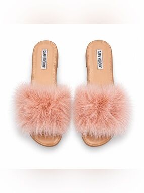 CAPE ROBBIN Faux Fur Slide Sandals Pink Fluffy Open Toe Mule
